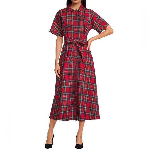 Buru Dresses & Skirts - NWT Buru Donna Day Short Sleeve Contrast Bow Detail Stripe Print Shirt Dress